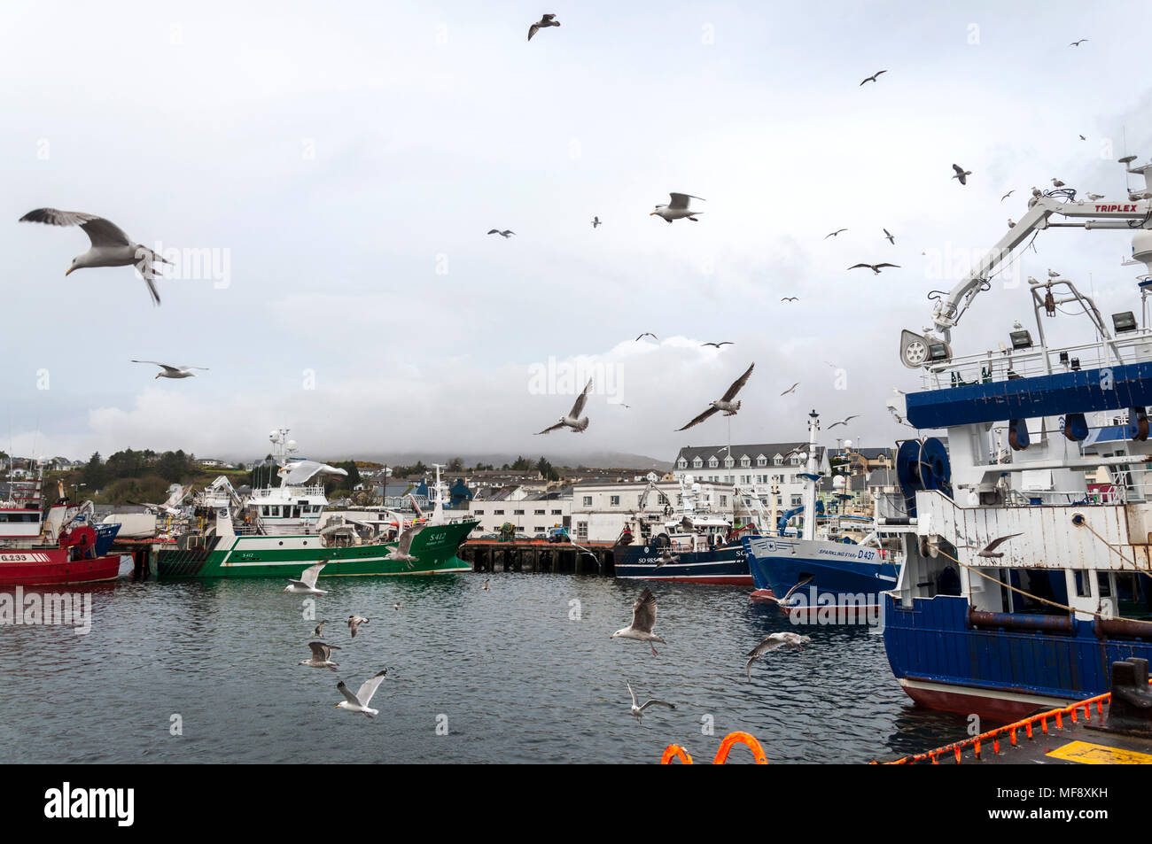 Killybegs, County Donegal, Irlanda meteo. Il 24 aprile 2018. Un giorno a sopraggitto in Irlanda il principale porto di pesca della costa occidentale. Credito: Richard Wayman/Alamy Live News Foto Stock