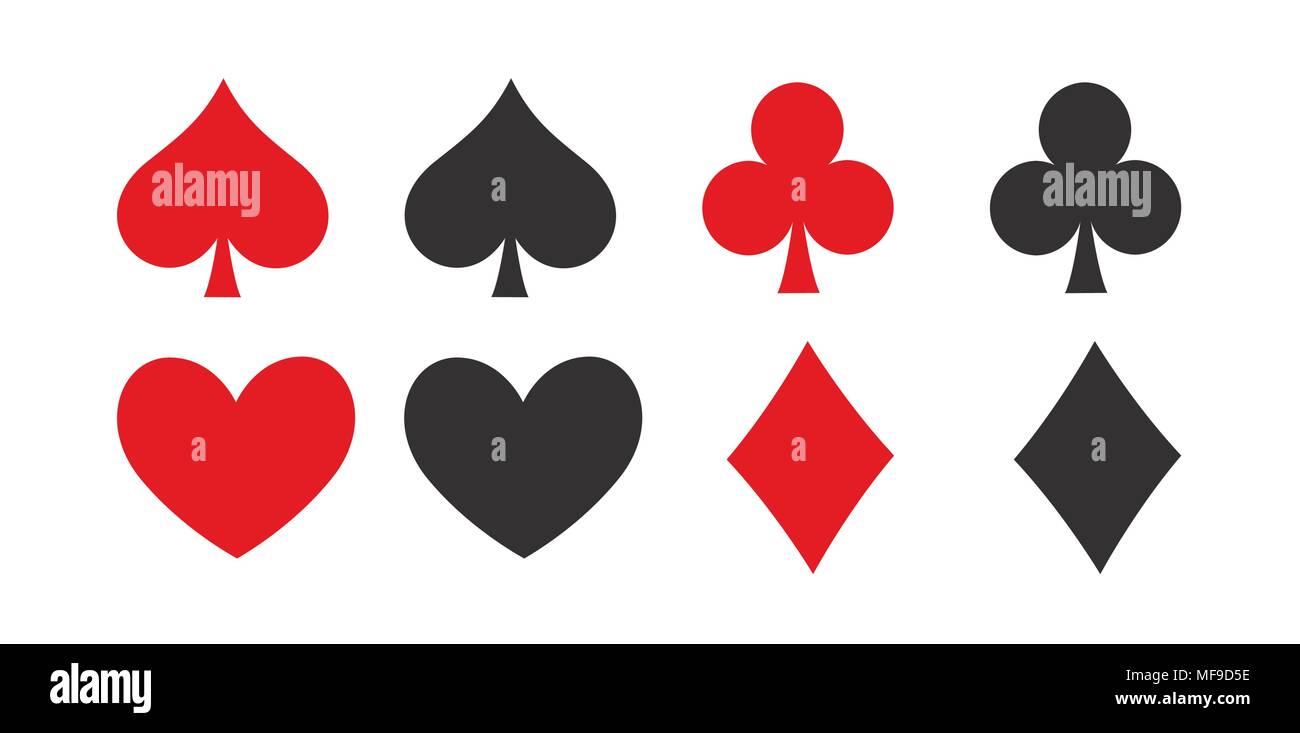 Per giocare a poker i simboli della scheda con il bianco e nero delle icone Illustrazione Vettoriale