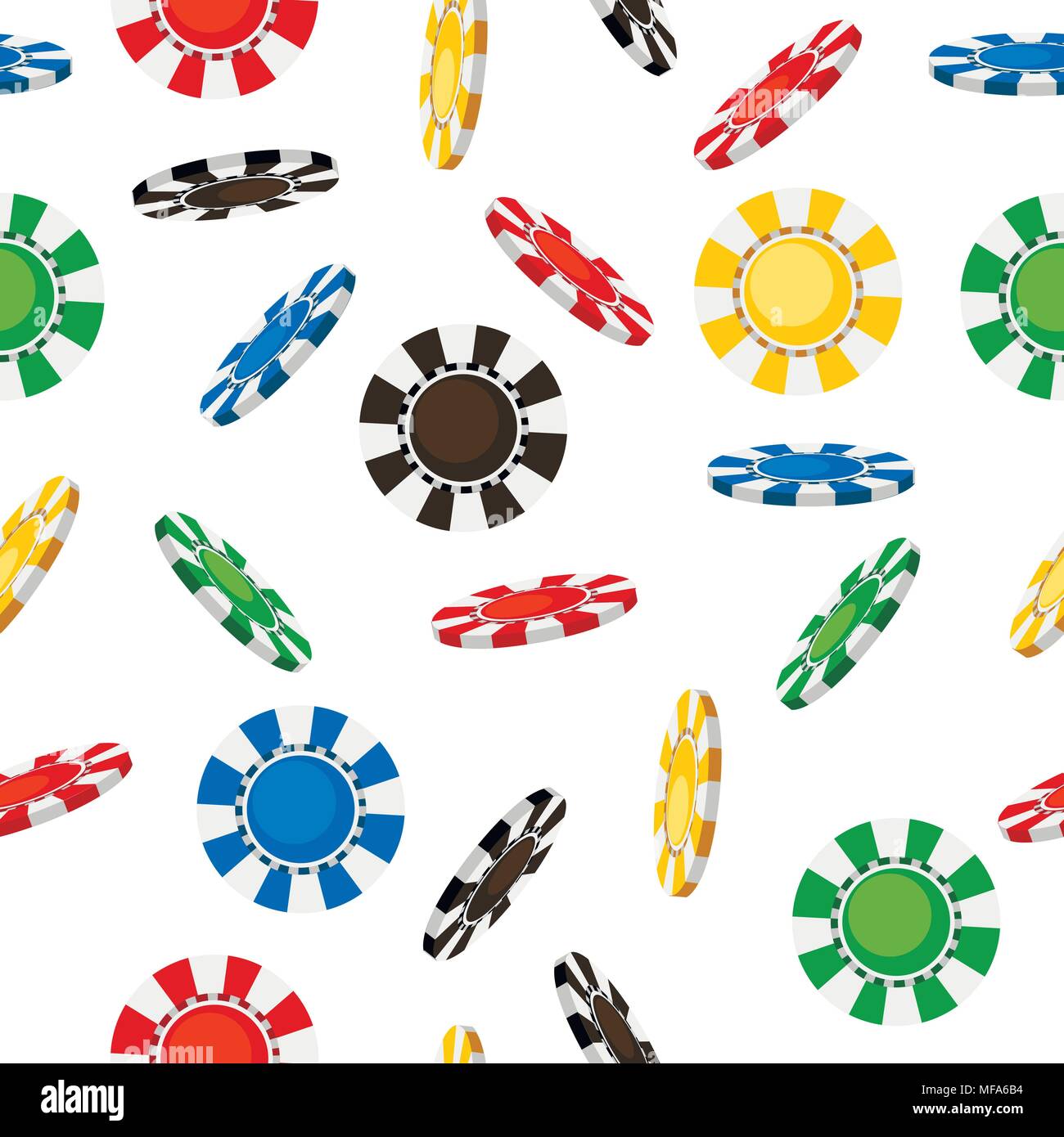 Modello senza giunture di flying fiches del casinò. La caduta di chip. Design piatto stile. Illustrazione di vettore isolato su sfondo bianco. Pagina del sito web e mobile Illustrazione Vettoriale