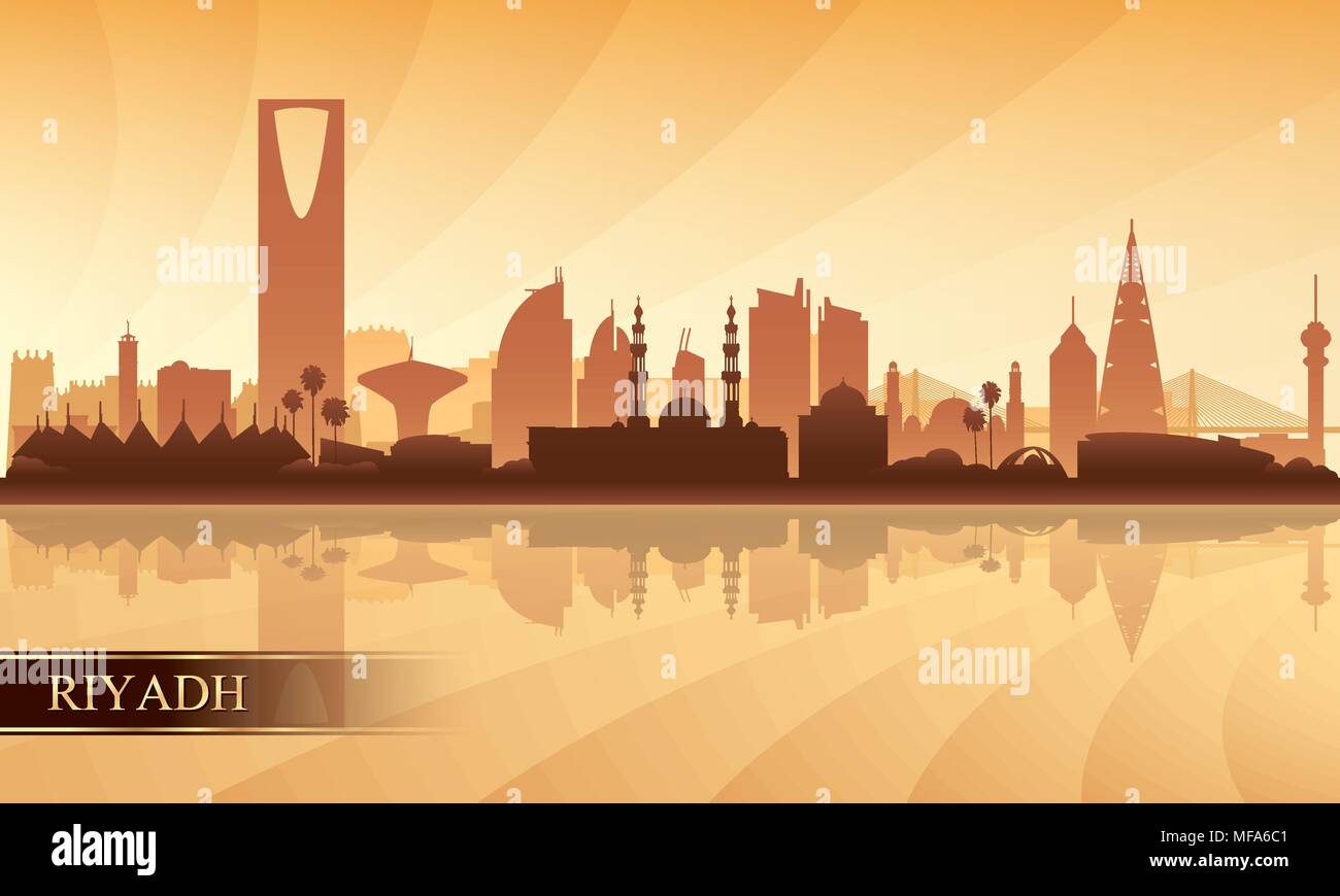 Riyadh City skyline silhouette sfondo, illustrazione vettoriale Illustrazione Vettoriale