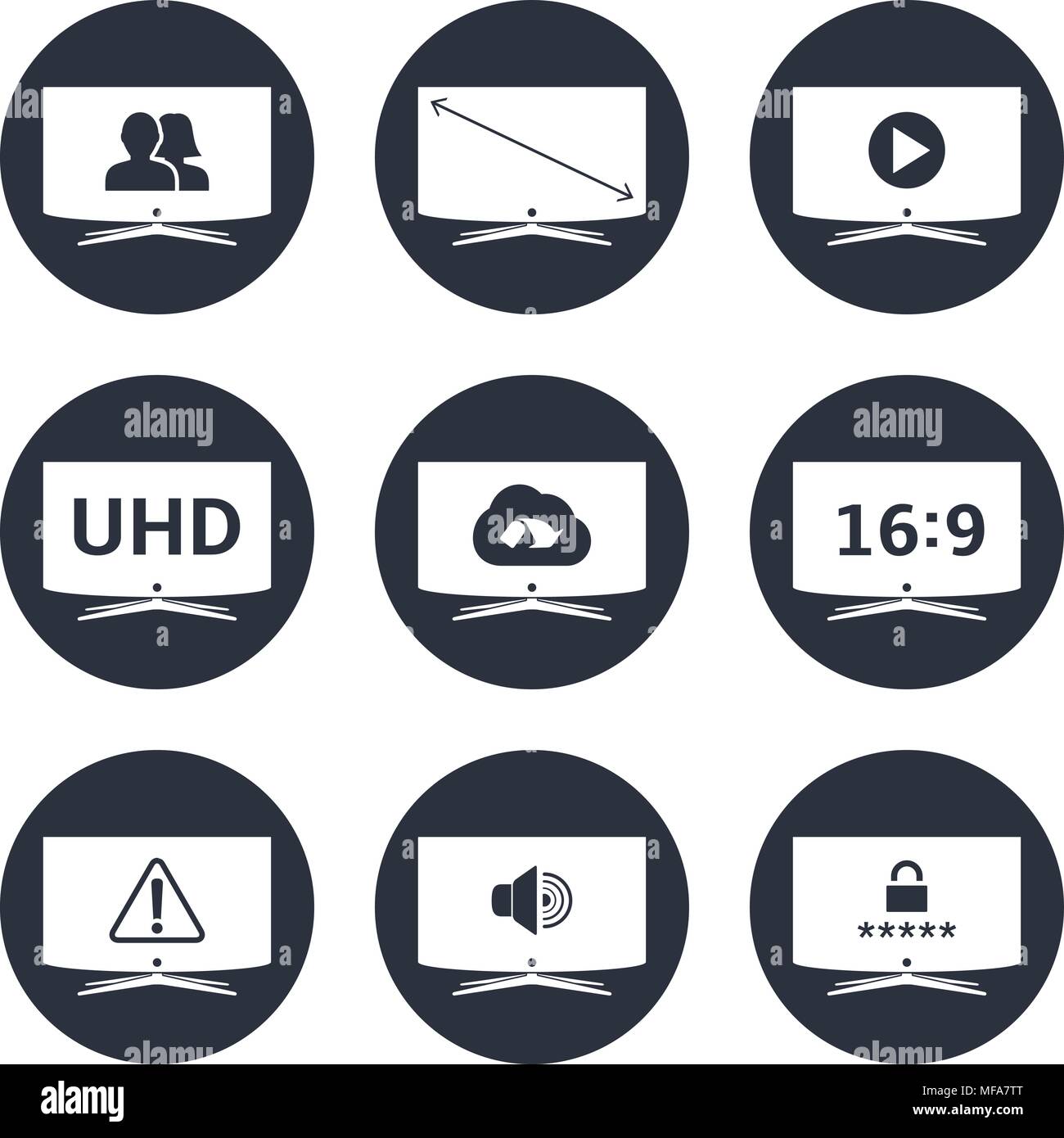 Moderne smart tv icone set di vettore Illustrazione Vettoriale