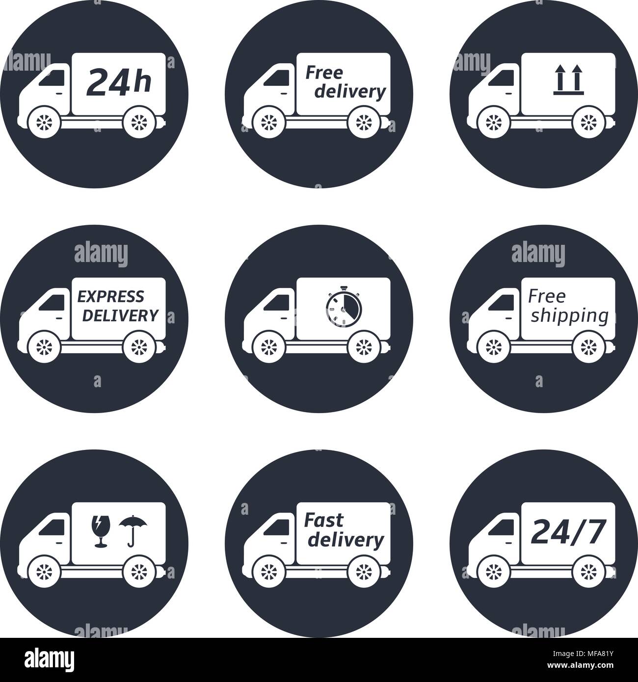 Camion di consegna set di icone. Illustrazione Vettoriale Illustrazione Vettoriale