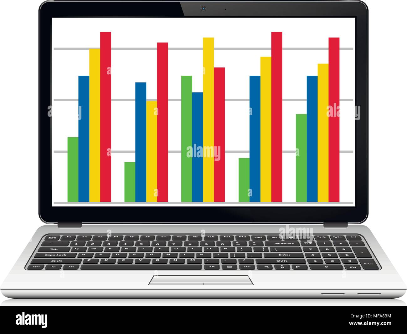 Computer portatile con il grafico su schermo. Online business analytics concetto. Illustrazione Vettoriale. Illustrazione Vettoriale