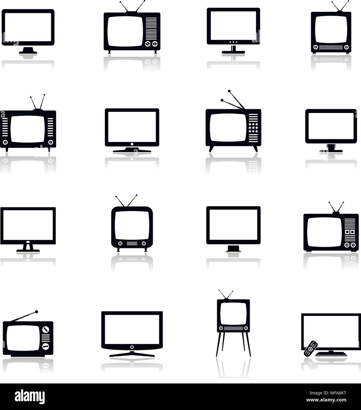 Moderne e TV retrò icone. Illustrazione Vettoriale. Illustrazione Vettoriale