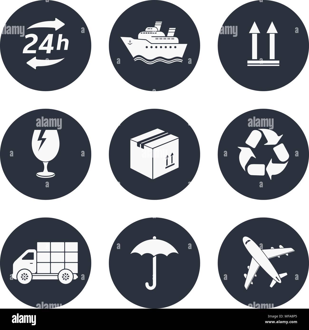 Consegna, spedizione e trasporto round set di icone. Illustrazione Vettoriale Illustrazione Vettoriale