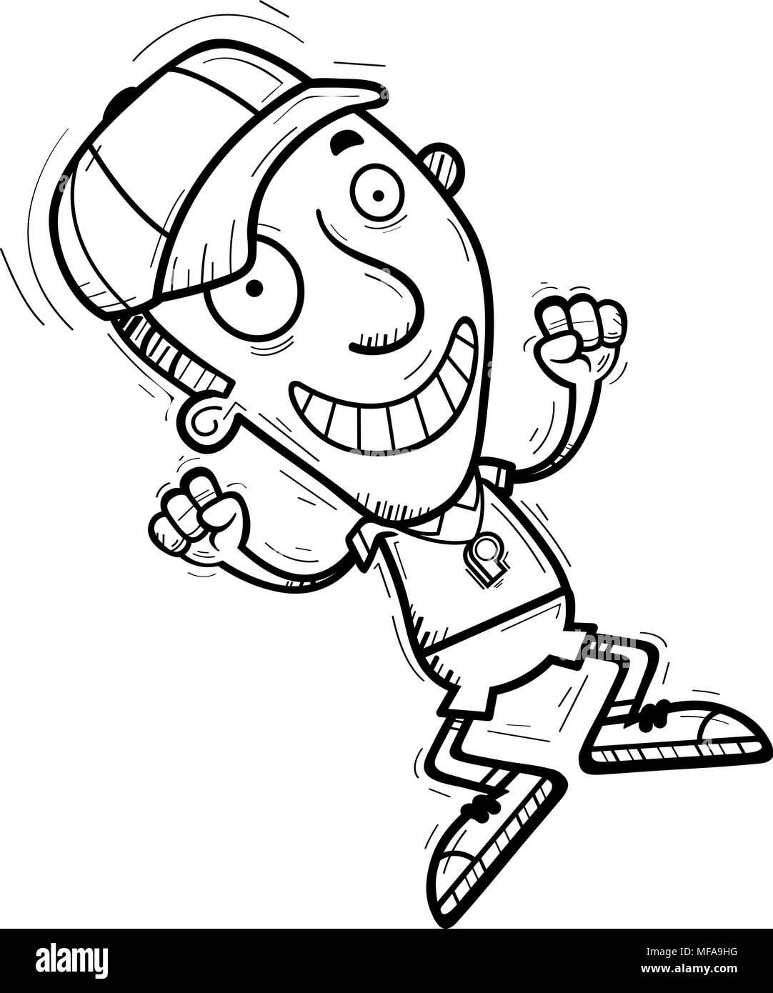 Un cartoon illustrazione di un uomo coach jumping. Illustrazione Vettoriale