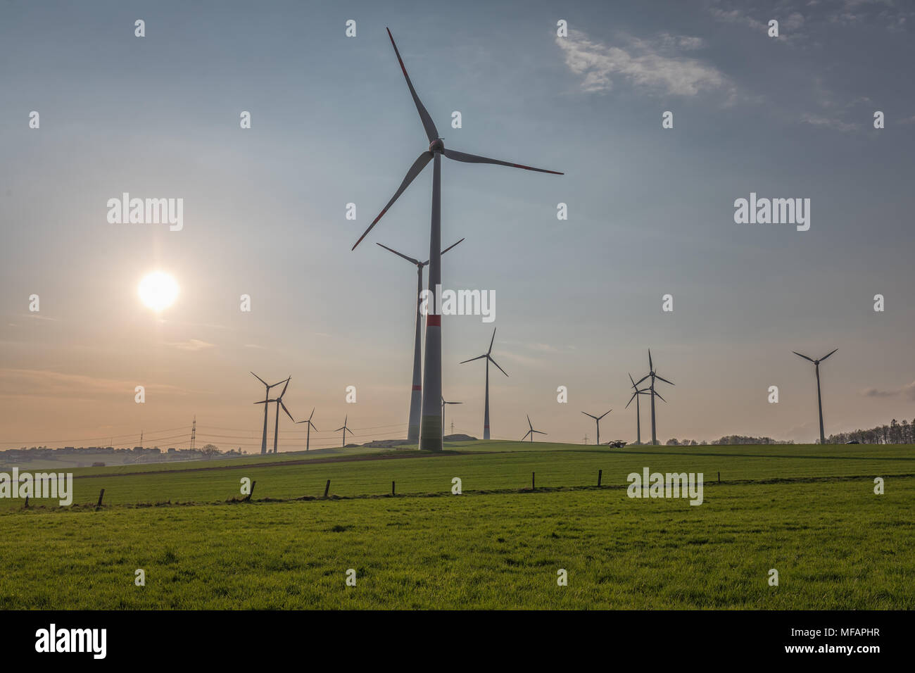 Wind Farm di sera Foto Stock