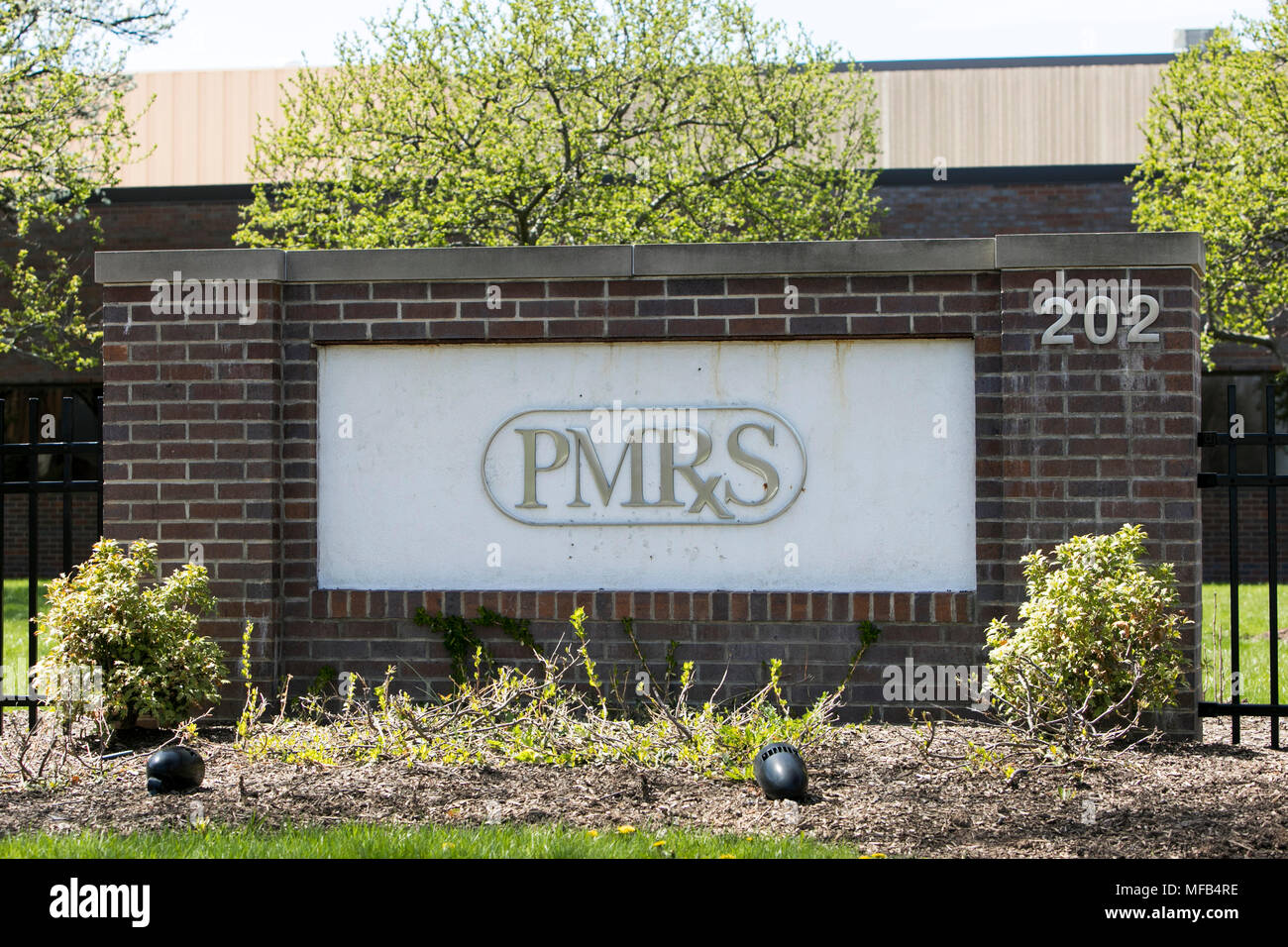 Un segno del logo al di fuori di una struttura occupata dalla fabbricazione di prodotti farmaceutici Servizi di ricerca (PMRS, Inc.), di Horsham, Pennsylvania il 22 aprile 2018. Foto Stock