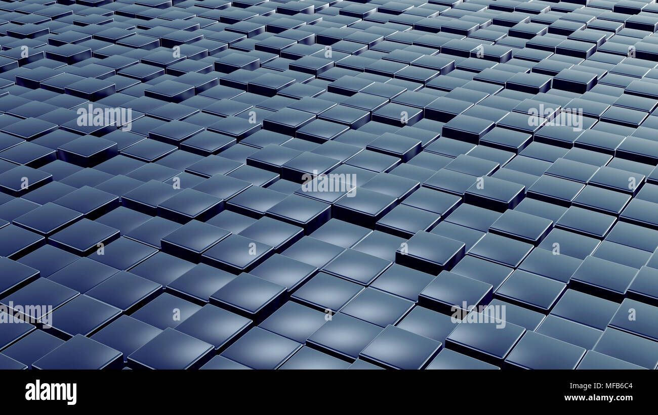 Array di cubetti in sequenza di ripetizione, abstract il rendering 3D illustrazione di scatole di metallo come sfondo Foto Stock