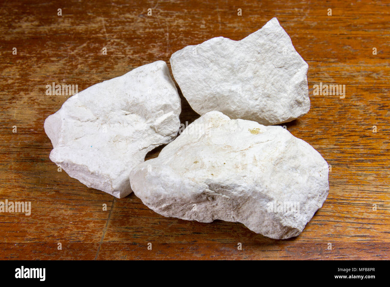 Pezzi di roccia sedimentaria chalk rocks come usato in un Regno Unito di scuola secondaria. Foto Stock