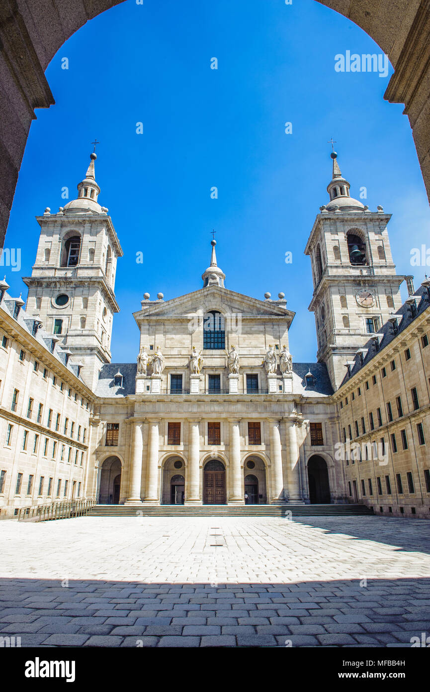 Sede Reale di San Lorenzo de El Escorial, una storica residenza del Re di Spagna, nel comune di San Lorenzo de El Escorial, a nord-ovest della c Foto Stock