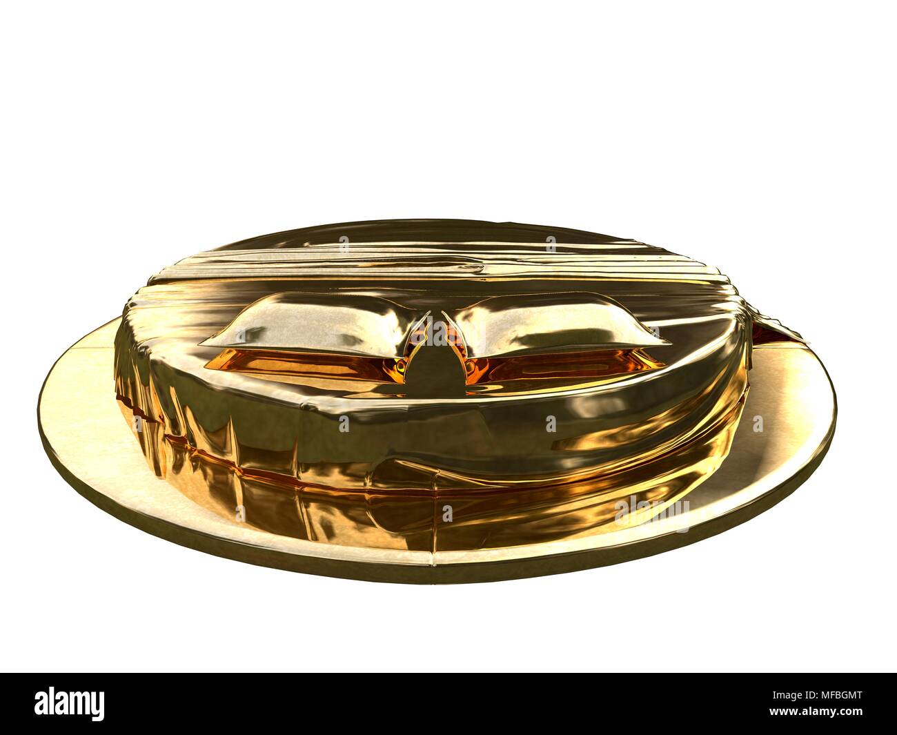 3D rendering di una golden bed isolato su uno sfondo bianco Foto Stock