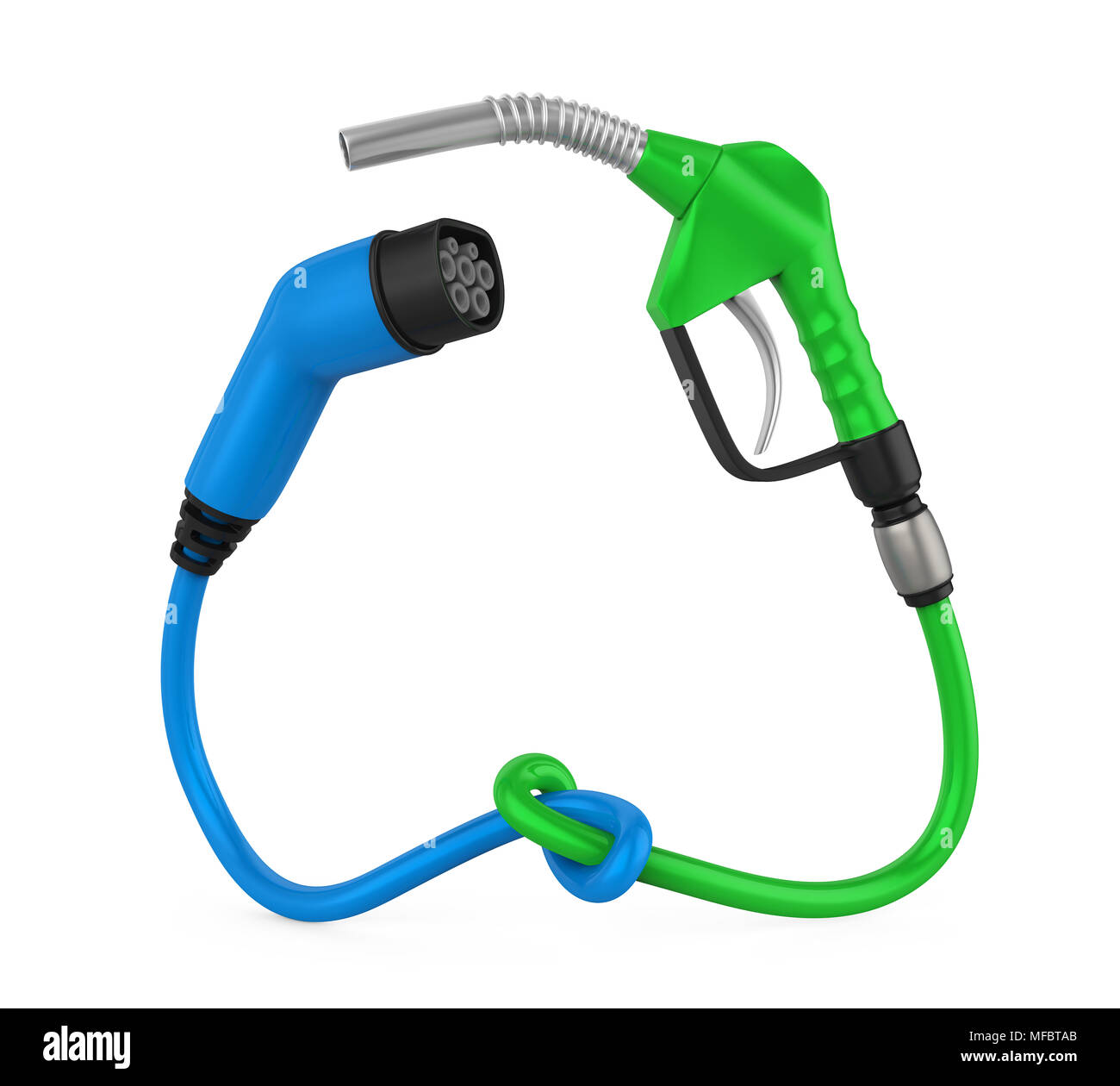 Il veicolo elettrico del connettore di ricarica e ugello del gas isolate Foto Stock