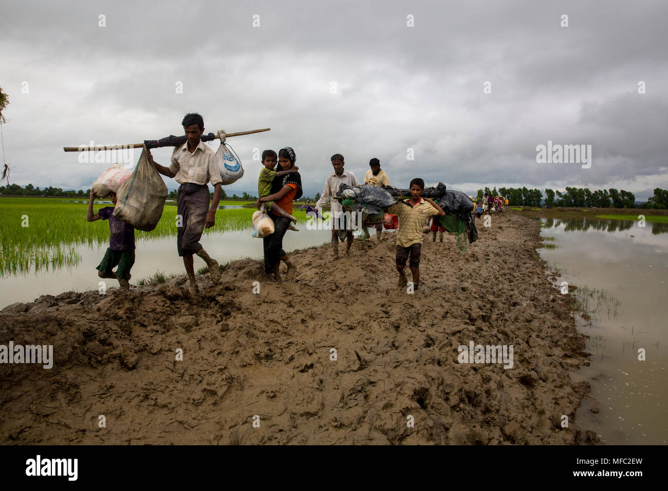 I rifugiati Rohingya è entrato il Bangladesh attraverso i punti di confine in Ukhia upazila di Cox's Bazar distretto, Bangladesh. Foto Stock