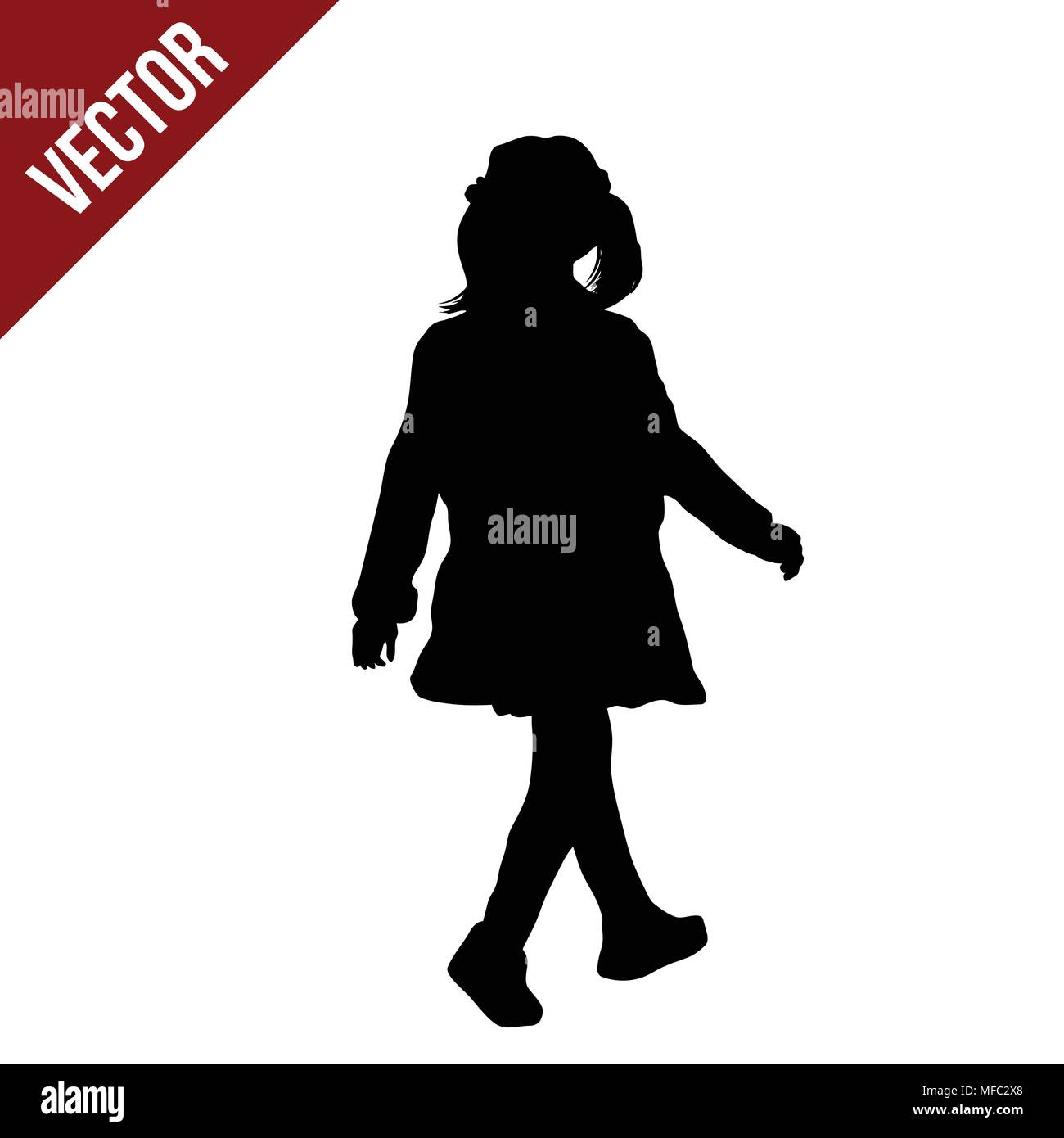 Silhouette di una bambina camminando su sfondo bianco, illustrazione vettoriale Illustrazione Vettoriale