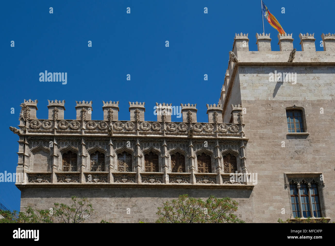 La Lonja, ex seta e commodities exchange edificio in stile gotico, e adesso sito del Patrimonio Mondiale, Nord Ciutat Vella, Valencia, Spagna. Foto Stock