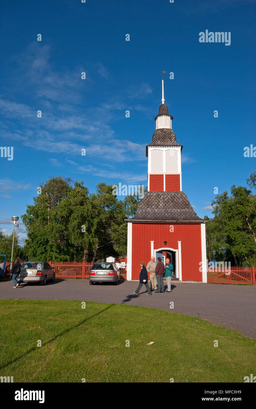 Chiesa in legno di Jukkasjarvi, Norrbotten County, Svezia Foto Stock