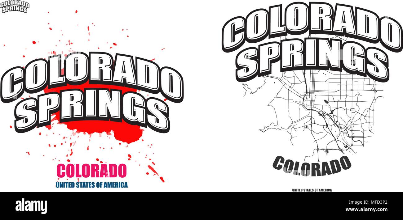 Colorado Springs, Colorado, logo design. Due in un vettore arti. Grande con logo vintage lettere con bello sfondo colorato e uno-colore-versione con Illustrazione Vettoriale