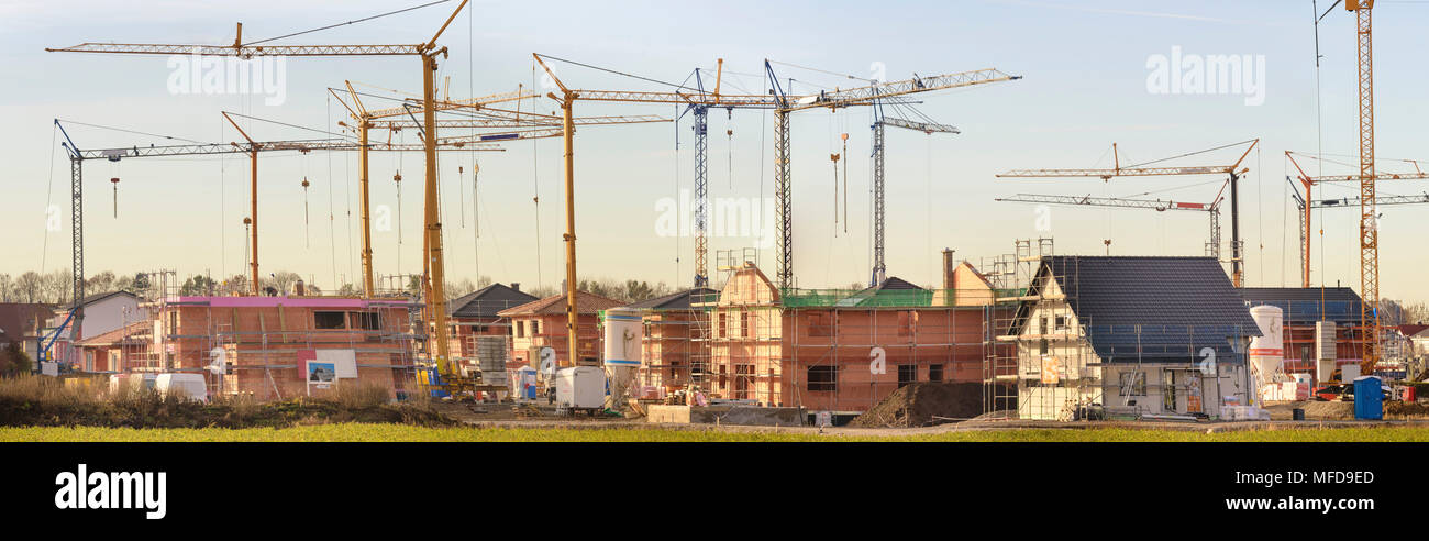Vista panoramica al sito di costruzione di nuova costruzione di case residenziali Foto Stock