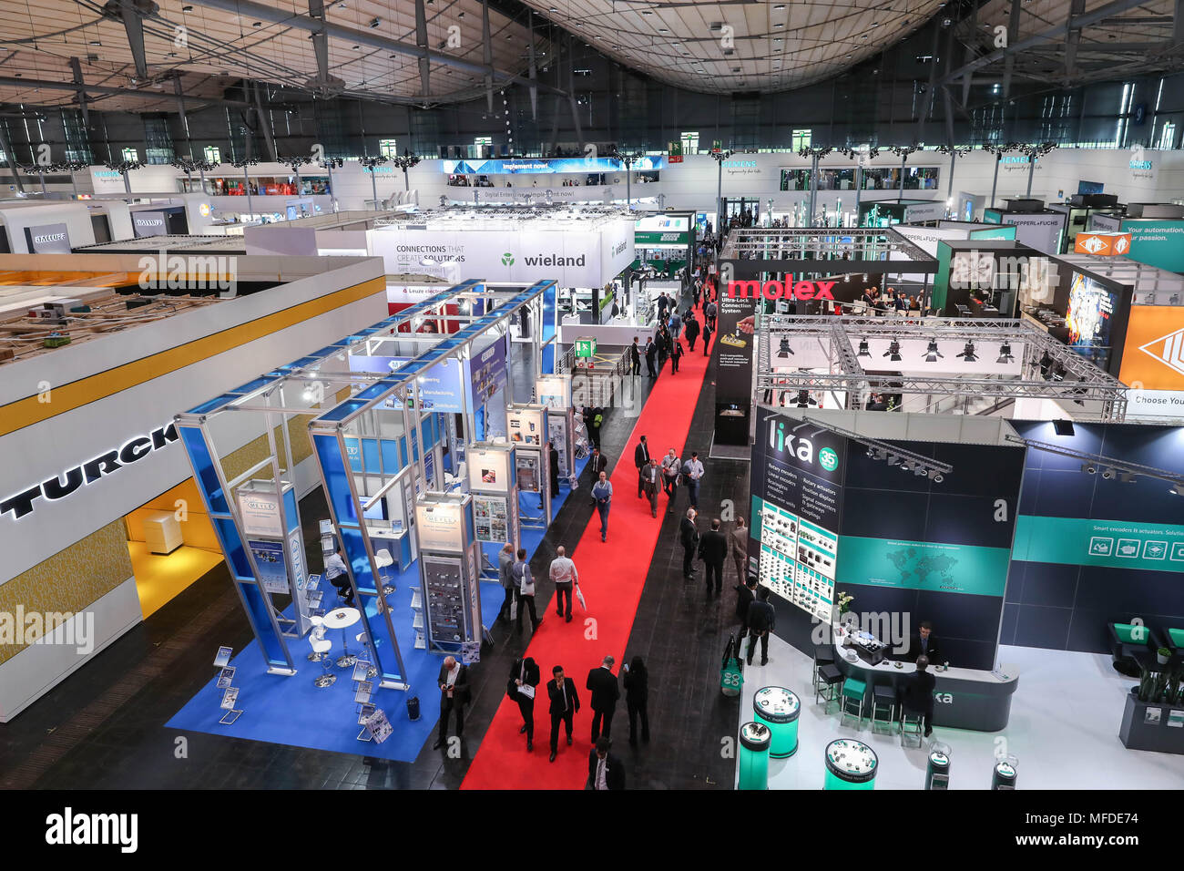 Hannover. 23 apr, 2018. Foto realizzata il 23 aprile 2018 illustra una vista di un padiglione della fiera di Hannover 2018 di Hannover, Germania. Credito: Shan Yuqi/Xinhua/Alamy Live News Foto Stock