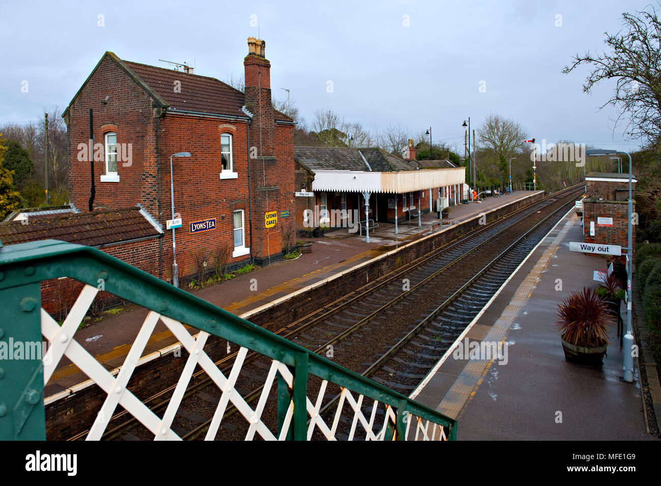 Acle stazione ferroviaria sulla Wherry linee tra Norwich e Great Yarmouth in Norfolk, Regno Unito Foto Stock