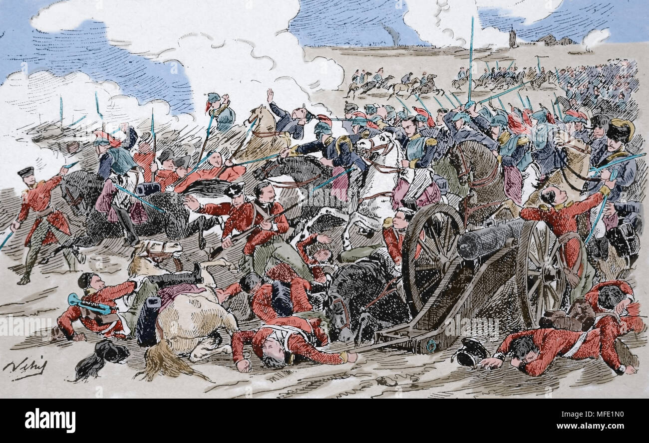 Guerre napoleoniche. Parte della guerra della quarta coalizione. Battaglia di Eylau. 7-8 febbraio 1807. Incisione del XIX secolo. Foto Stock