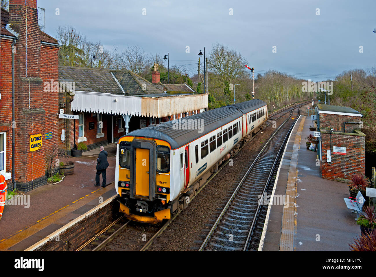 Acle stazione ferroviaria sulla Wherry linee tra Norwich e Great Yarmouth in Norfolk, Regno Unito Foto Stock