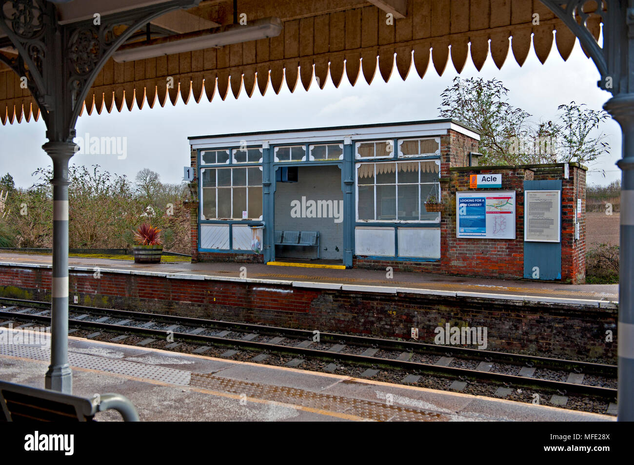 Acle stazione ferroviaria sulla Wherry linee tra Norwich e Great Yarmouth in Norfolk, Regno Unito Foto Stock