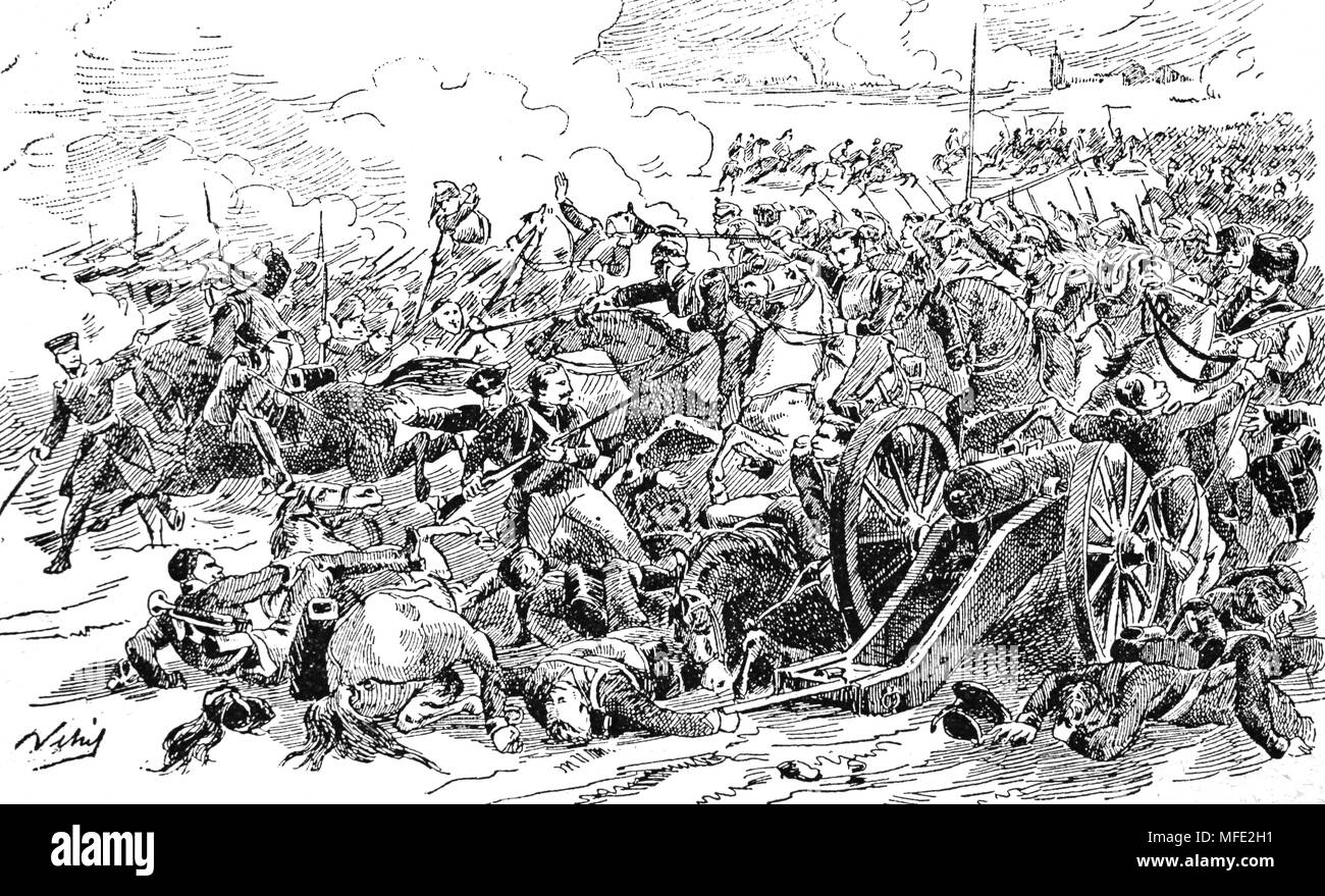 Guerre napoleoniche. Parte della guerra della quarta coalizione. Battaglia di Eylau. 7-8 febbraio 1807. Incisione del XIX secolo. Foto Stock