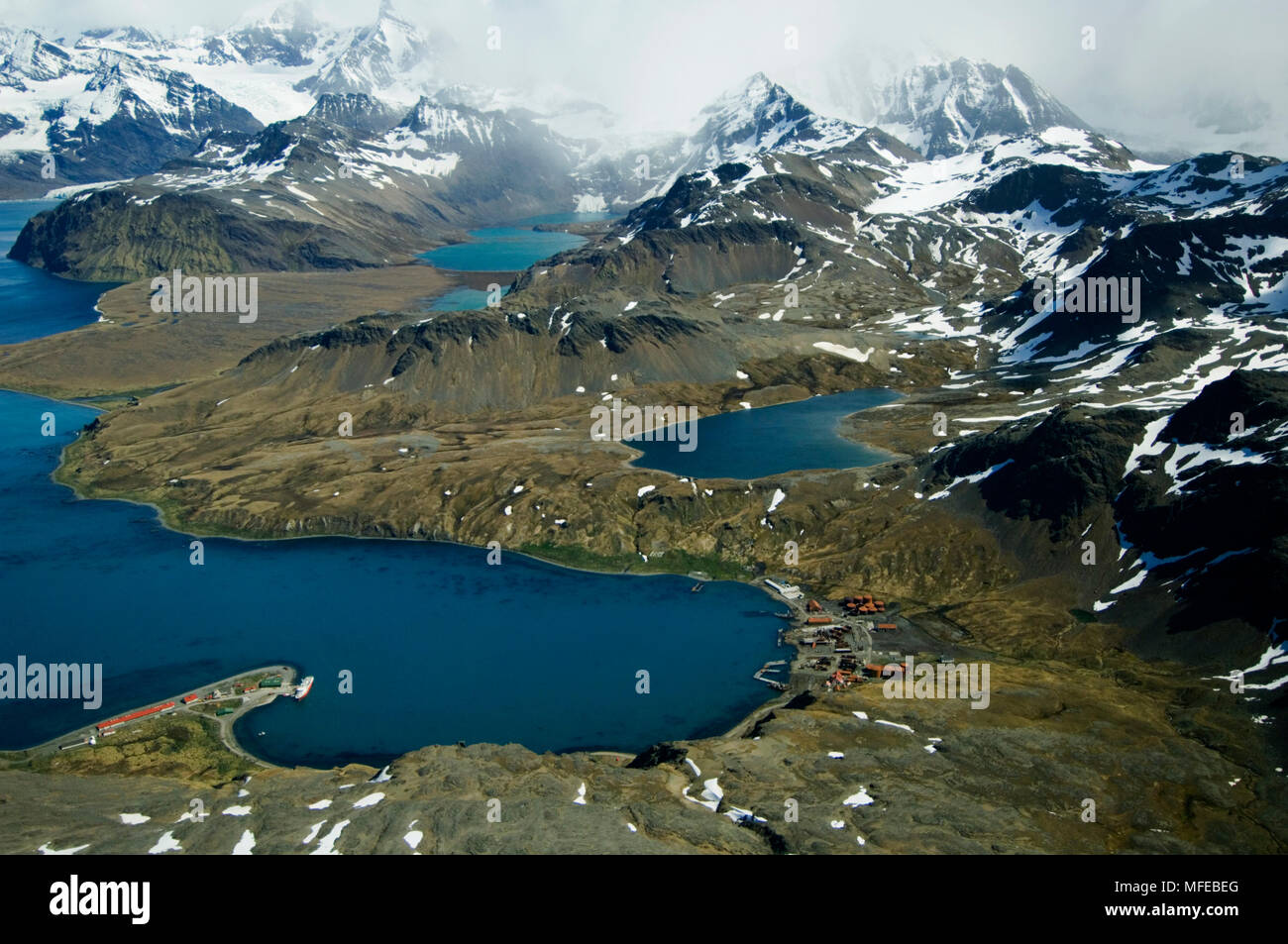 Il re Edoardo Cove, Grytviken Stazione Baleniera, Georgia del Sud e isole sub-antartiche Oceano Atlantico Foto Stock
