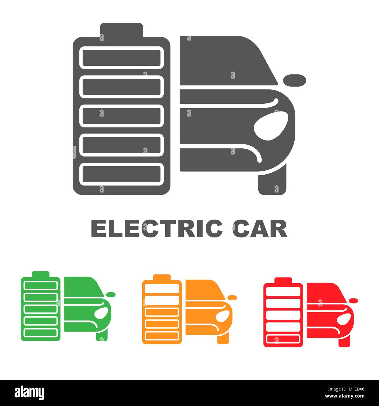 Auto elettrica premium icona illustrazione, isolata, a colori su sfondo bianco, con elementi di testo. Illustrazione Vettoriale