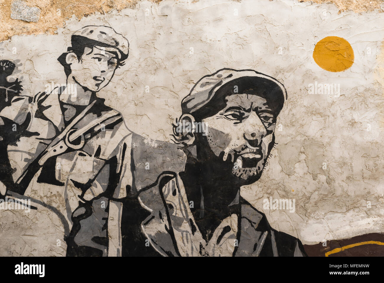Famosi dipinti murali in Orgosolo in Sardegna Foto Stock