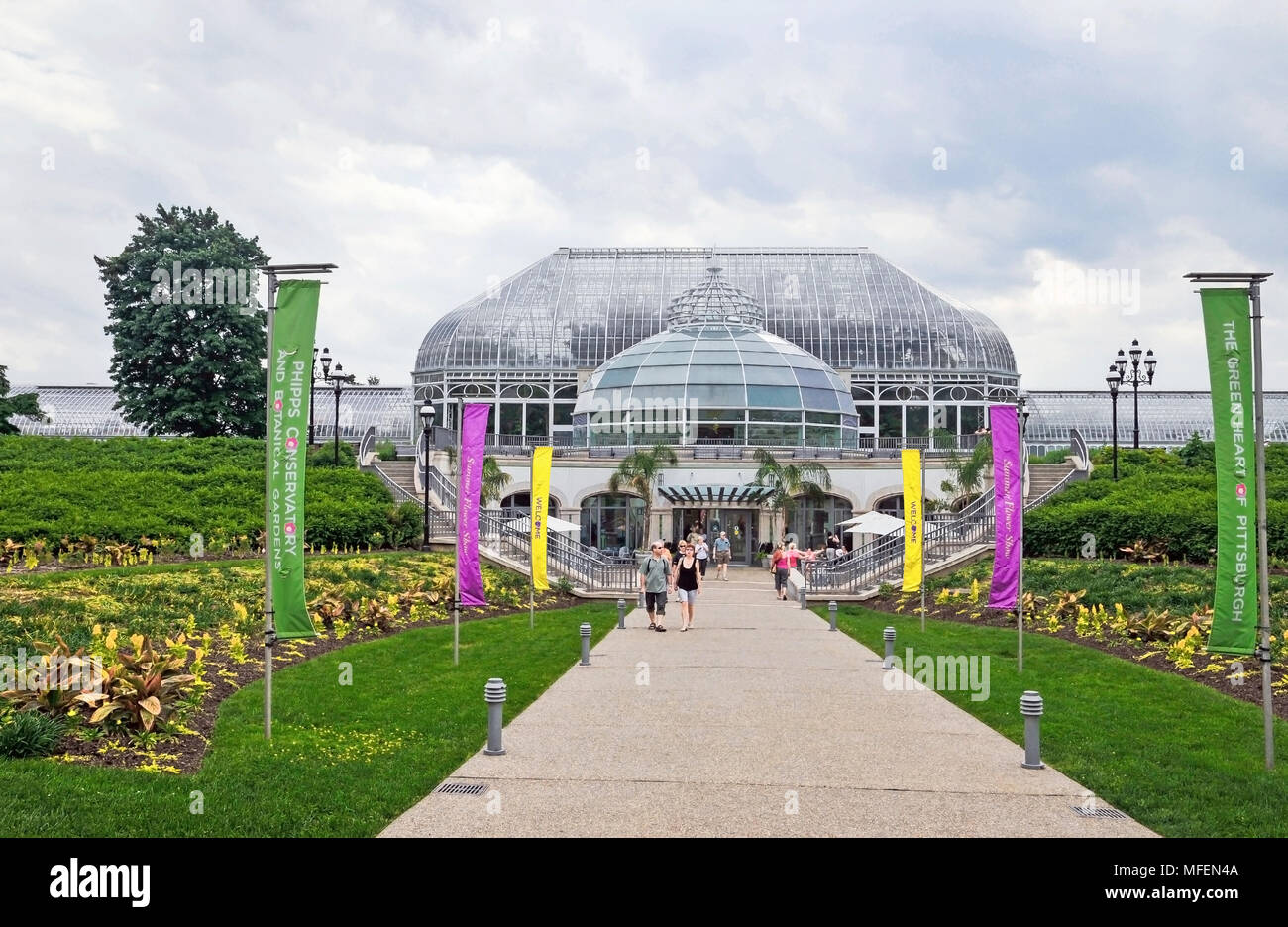 Ingresso principale al Phipps conservatorio e Giardini Botanici, Schenley Park di Pittsburgh, in Pennsylvania, STATI UNITI D'AMERICA Foto Stock