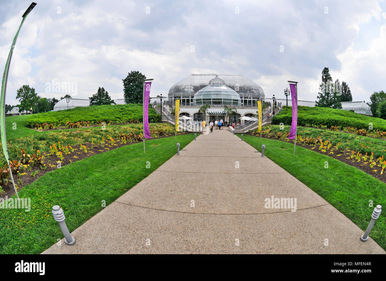 Ingresso principale al Phipps conservatorio e Giardini Botanici, Schenley Park di Pittsburgh, in Pennsylvania, STATI UNITI D'AMERICA Foto Stock