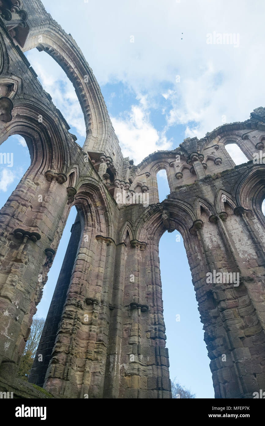 Fountains Abbey, proprietà del National Trust, Studley Royal, North Yorkshire Foto Stock