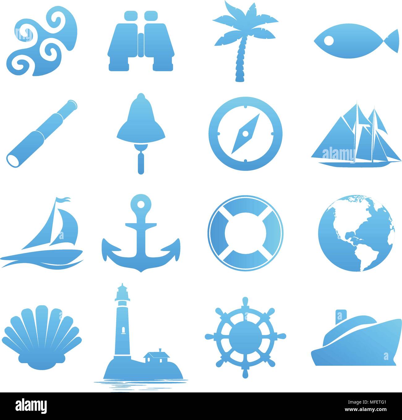 Grande set di icone nautico per vacanze e viaggi Illustrazione Vettoriale