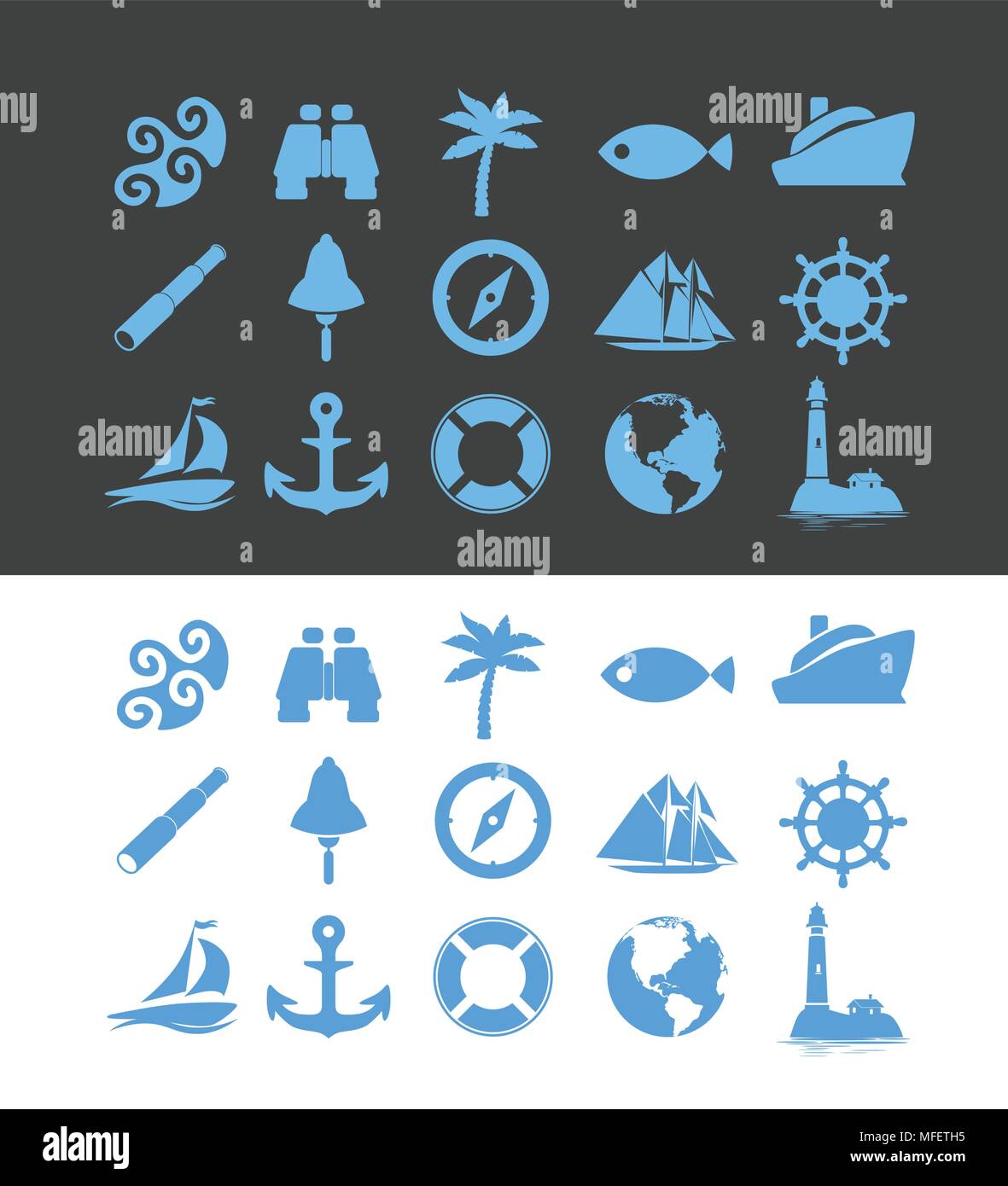 Grande set di icone nautico per vacanze e viaggi Illustrazione Vettoriale