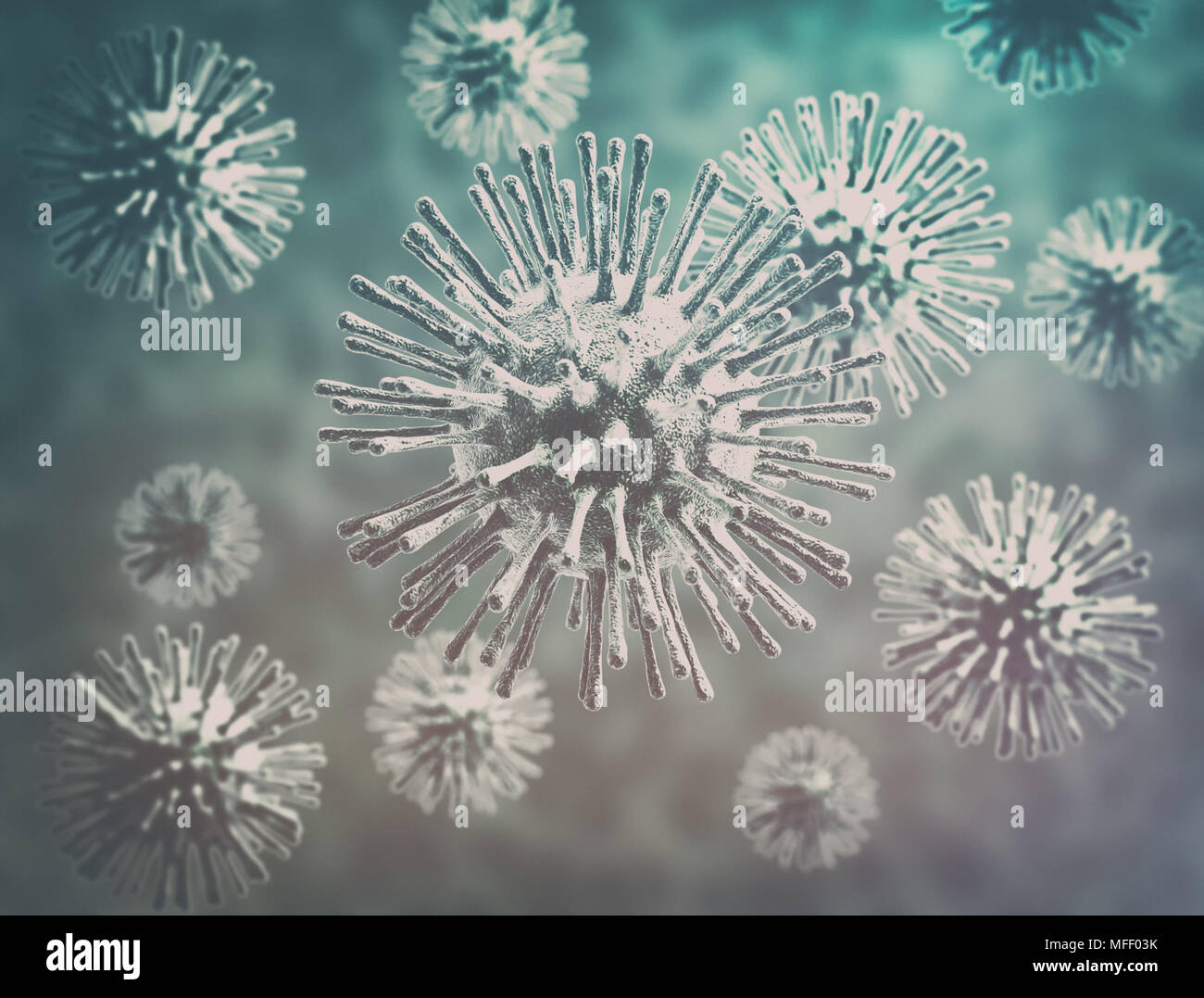 Cellule di virus sullo sfondo della scienza Foto Stock