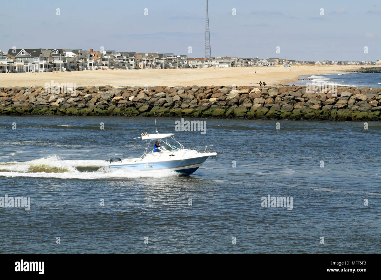 L'ingresso Manasqaun visto dal punto spiaggia piacevole, New Jersey, STATI UNITI D'AMERICA Foto Stock