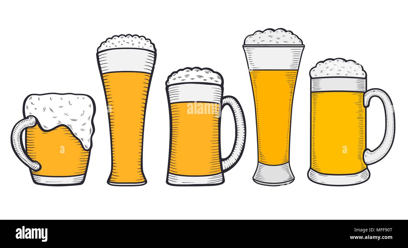 Bicchieri di birra, mano-disegno della birra Oktoberfest, birra con  schiuma. Vettore Immagine e Vettoriale - Alamy