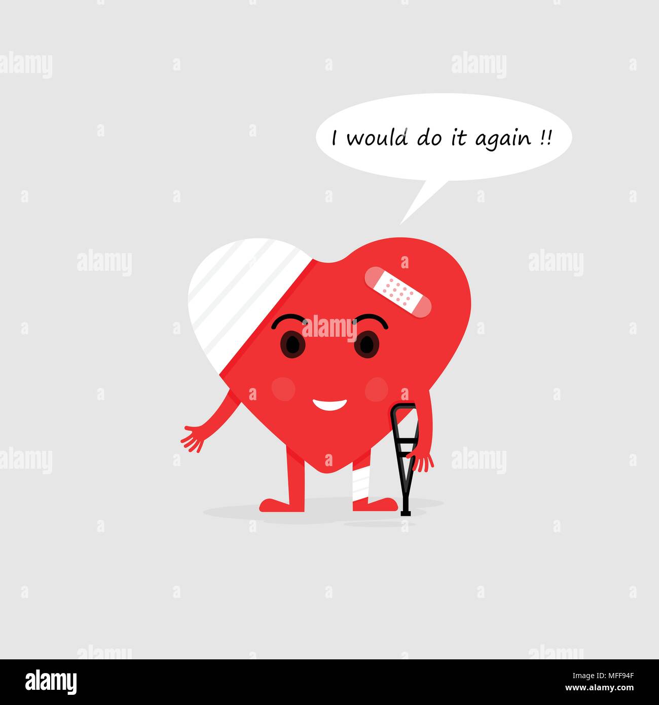 Cuore danneggiato o rotto cuore personaggio cartoon icona illustrazione.Concetto di ammaccati e cuore ferito sign.cuore spezzato icon.illustrazione vettoriale Illustrazione Vettoriale