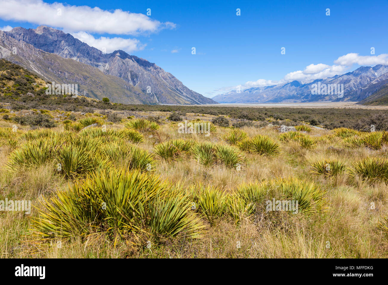Parco nazionale di Mount Cook vista dal percorso del ghiacciaio tasman'Isola Sud della Nuova Zelanda zealandnew nuova zelanda isola del sud della Nuova Zelanda Foto Stock