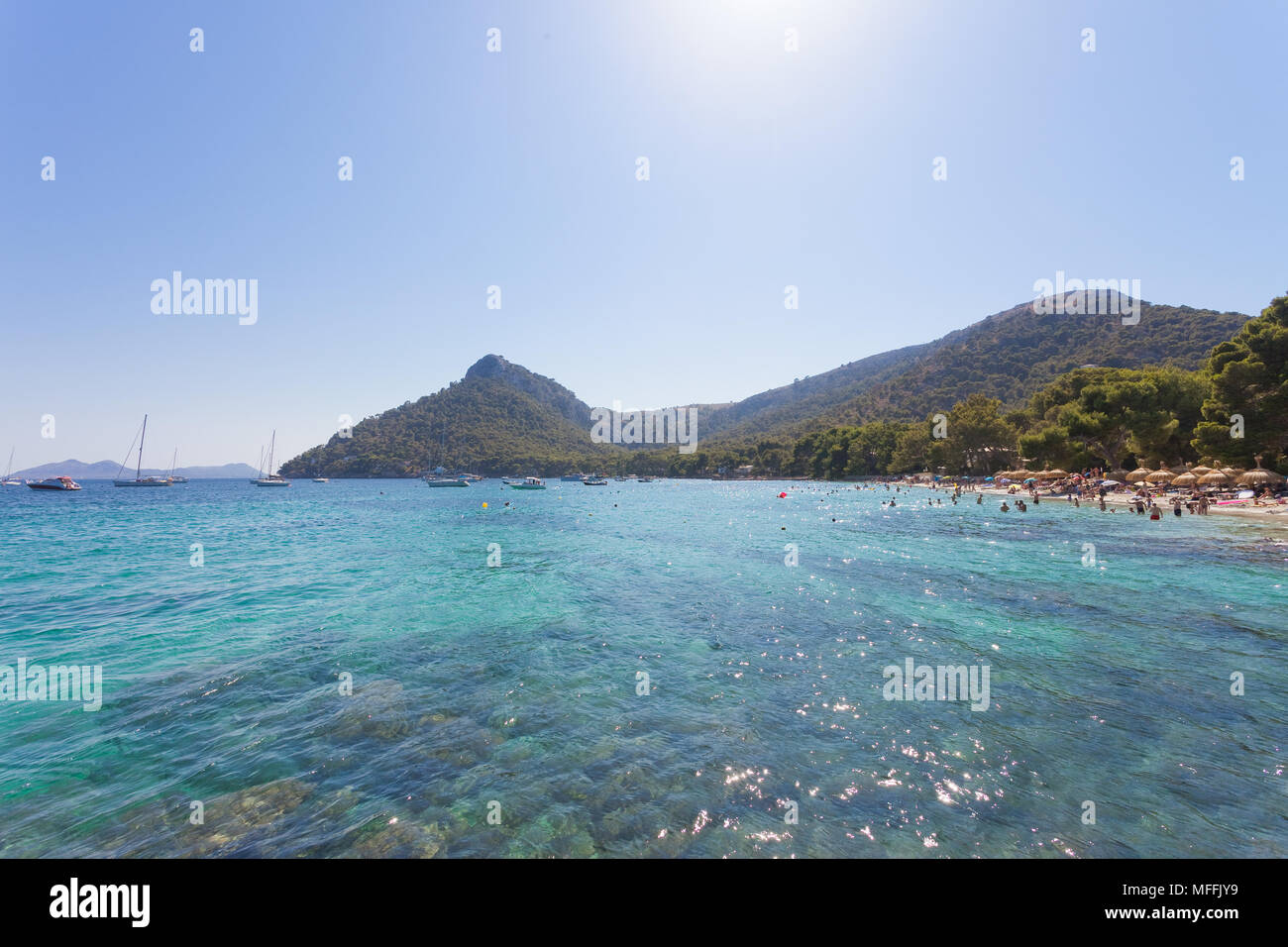 Platja de Formentor, Mallorca, Spagna - Tenendo lontano buoni ricordi dal dreamily Spiaggia di Platja de Formentor Foto Stock