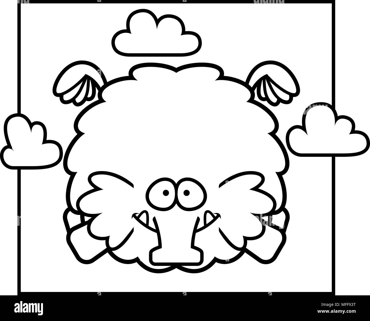 Un cartoon illustrazione di un mammut lanosi volare nel cielo. Illustrazione Vettoriale