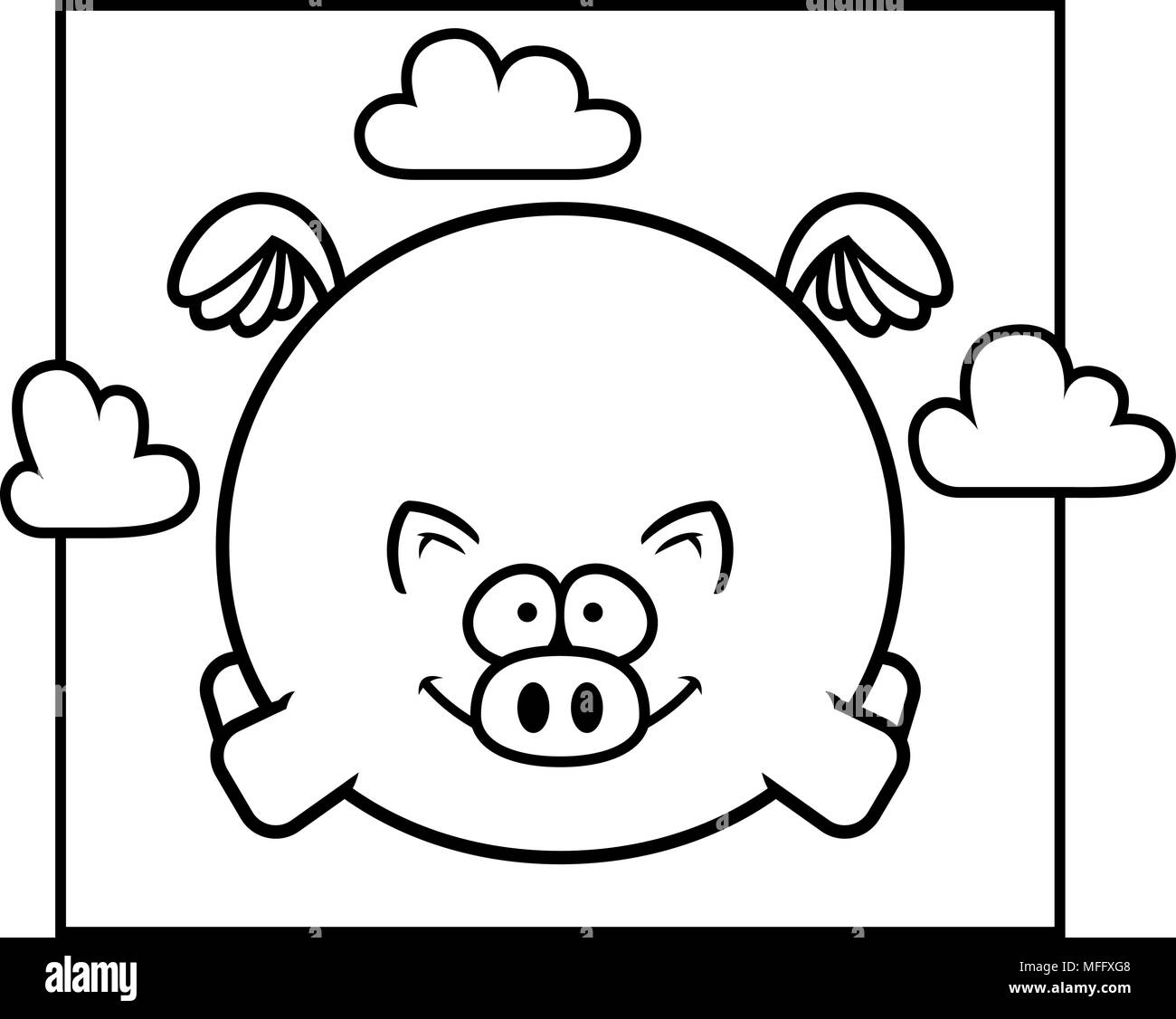 Un cartoon illustrazione di un maiale volare nel cielo. Illustrazione Vettoriale