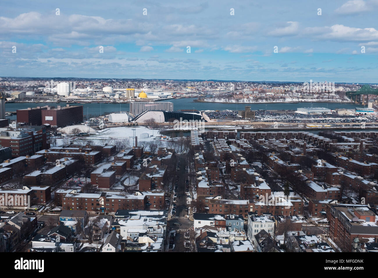Vista di Boston, Massachusetts, USA, dal monumento di Bunker Hill Foto Stock
