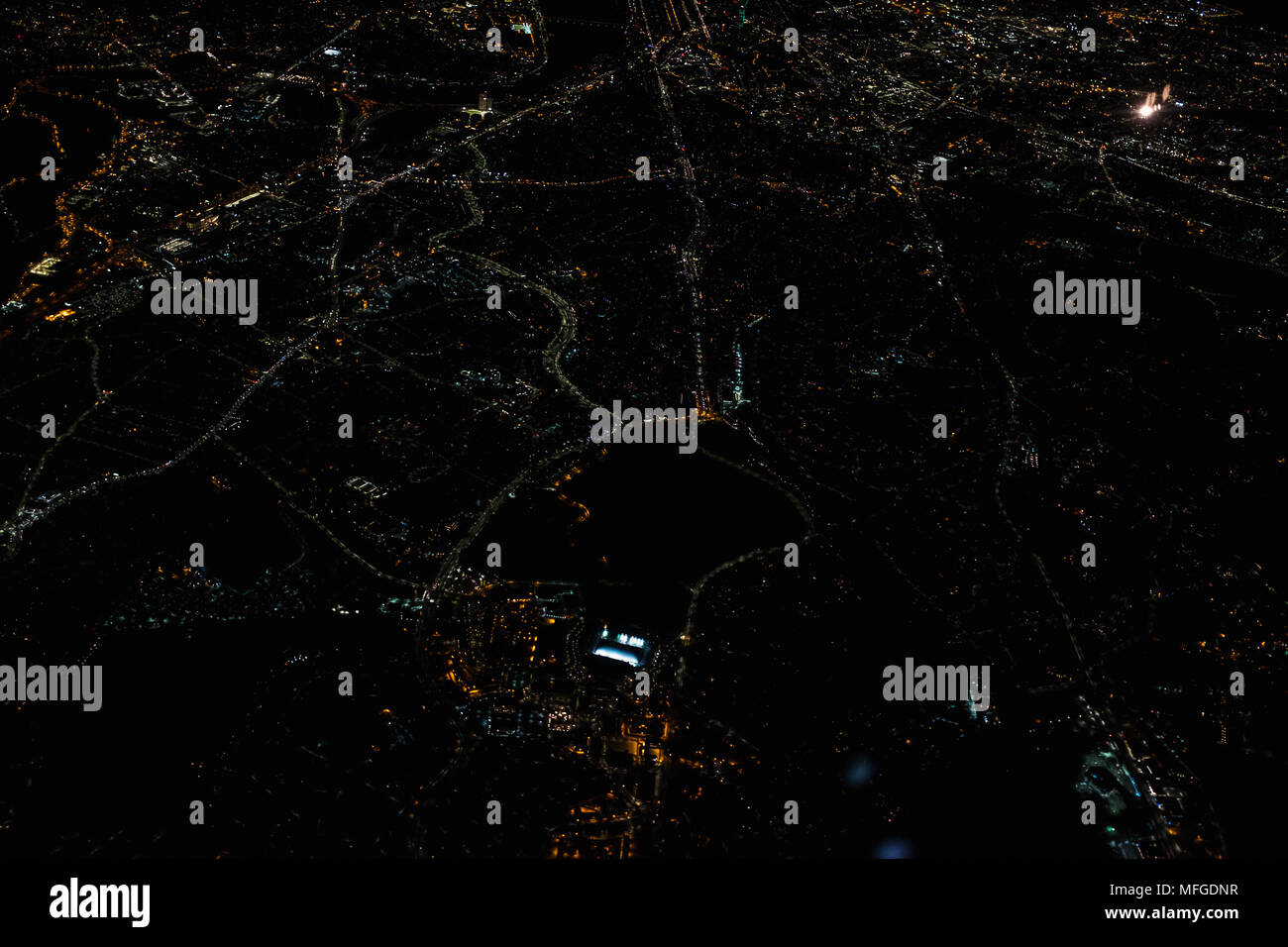 Boston di notte, visto da un aereo Foto Stock