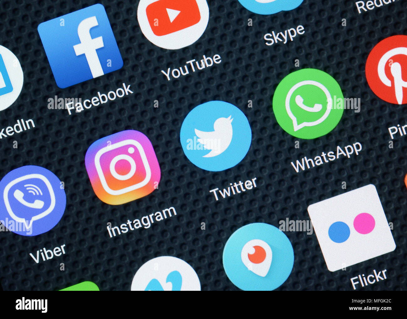 Social Media App su uno Smartphone, Close Up Foto Stock