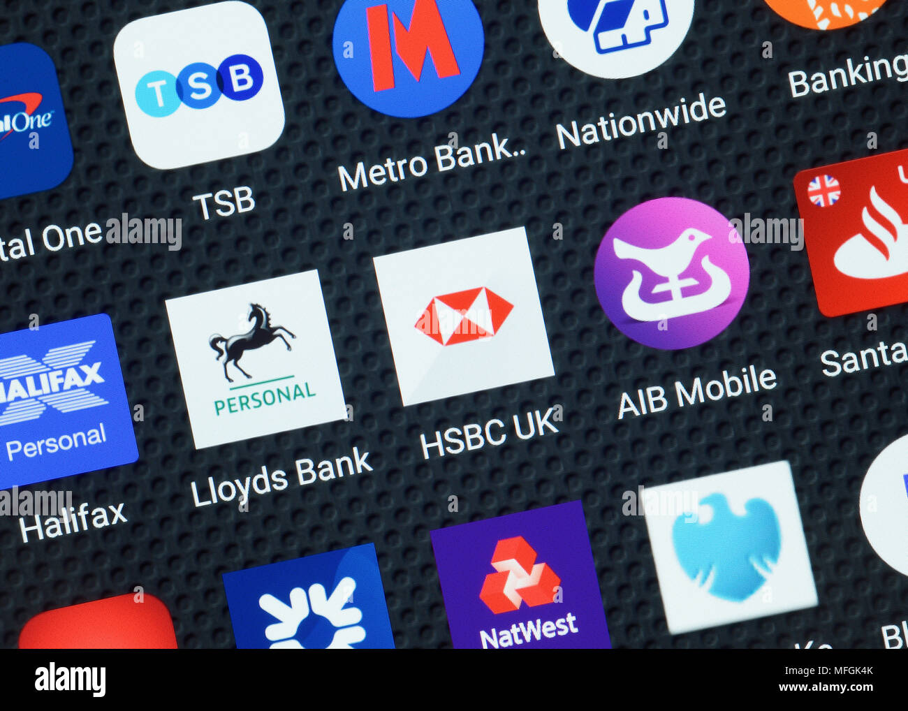 Applicazioni bancarie su uno Smartphone, Close Up Foto Stock