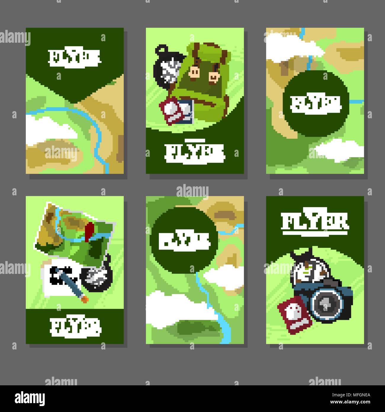 Raccolta di schede rettangolari con mappe e informazioni turistiche. In stile appartamento. Illustrazione Vettoriale Illustrazione Vettoriale